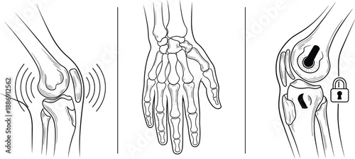 joint, pain, arthritis, anatomy, knee, hand, medical, health, bones, skeleton, injury, diagnosis, vector, illustration, scientific, drawing, healthcare, chart, background