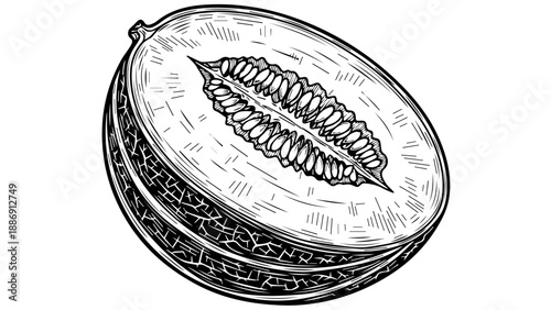Detailed illustration of an elongated coconut with intricate texture and internal spiral segments