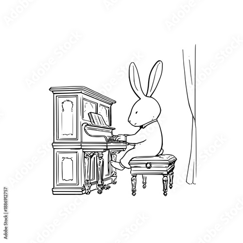 Rabbit Playing Piano in Room