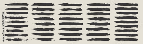 Long grunge brush strokes, lines, ink smudges, hand-drawn scribble shapes. Handmade sketchy marks acrylic stains, charcoal streaks. Paint textures, brush effect. Marker underline. Vector illustration