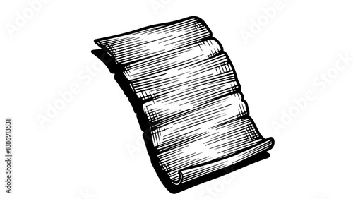 Black and white illustration of a stack of books with one tilted to the right
