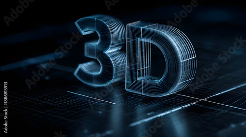 3D digital text on grid surface