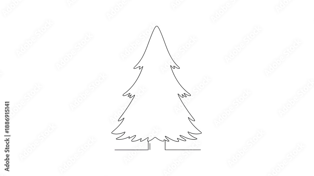 Fototapeta premium Minimalist line art of a Christmas tree on white background