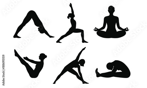 silhouettes of yoga poses