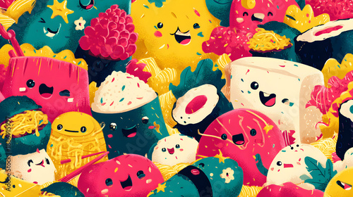 Cute food characters in colorful design