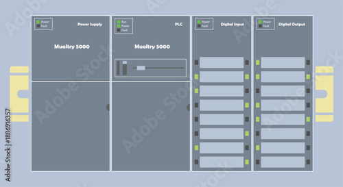 PLC Programable Logic Controller With Digital Analog Input and Output Flat Design