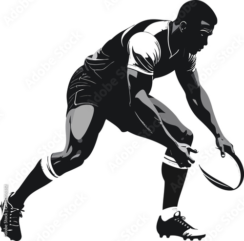 Black and White Rugby Player Silhouette in Dynamic Random Pose