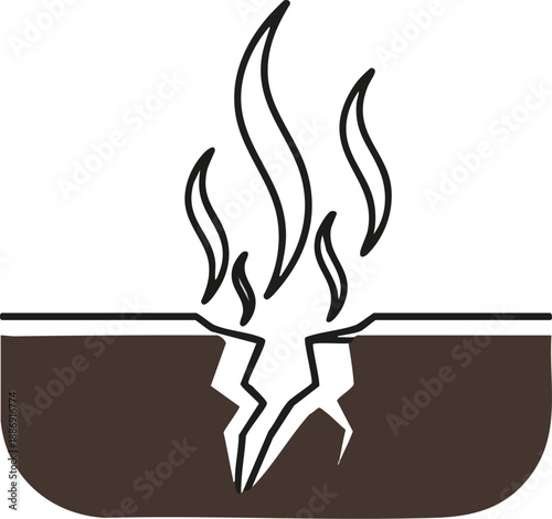 Stylized graphic design symbolizing smoke rising from a cracked earth surface, representing environmental issues, industrial impact, and the effects of climate change.