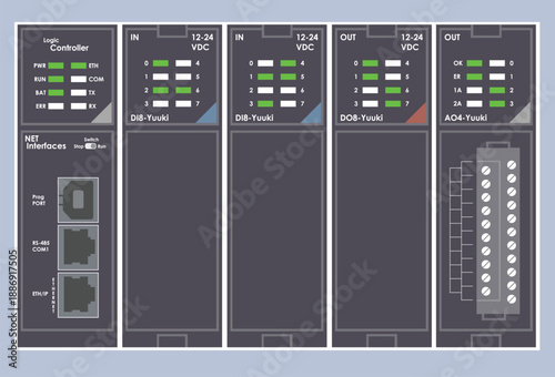 PLC Programable Logic Controller With Digital Analog Input and Output Flat Design