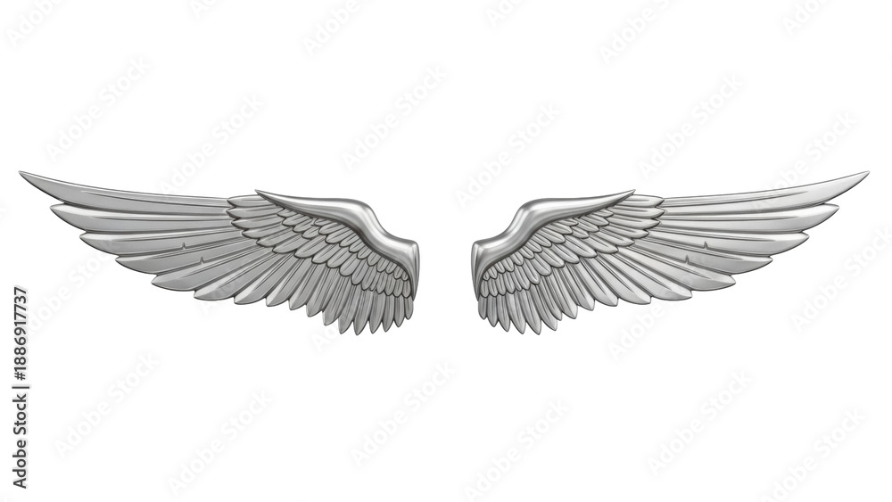 Obraz premium Isolated pair of decorative metal angel wings design element for emblems, symbols, awards