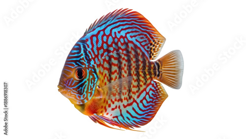 Tableau sur toile Isolated Discus fish with bright color patterns swimming, freshwater tropical fi