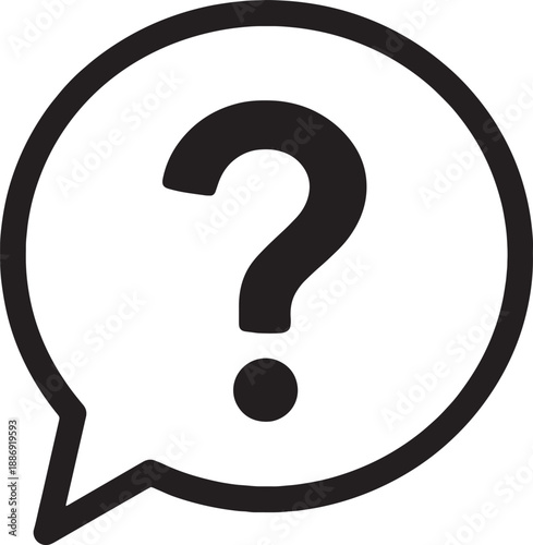 Question mark in speech bubble icon, black and white, simple vector