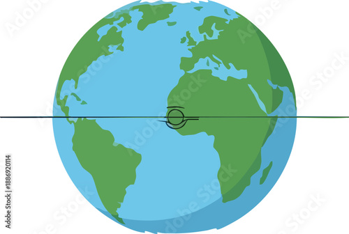 Vibrant vector illustration of a globe highlighting Africa with vivid green land masses and blue oceans showcasing geographic features perfect for educational and commercial use.