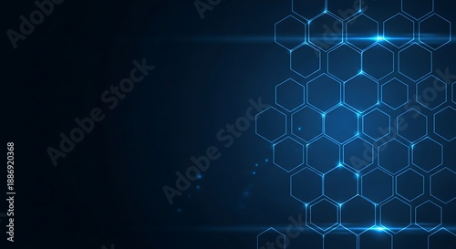 Abstract hexagonal grid pattern with blue light streaks on dark background