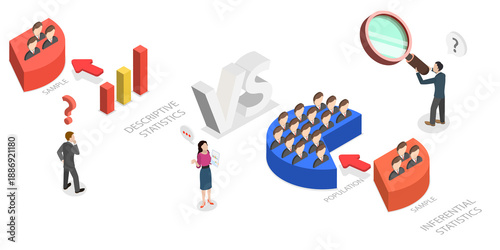 Cuadro en lienzo 3D Isometric Flat  Illustration of Statistics And Population, Comparison Between