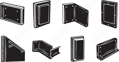 Various black and white illustrations of metal corner brackets
