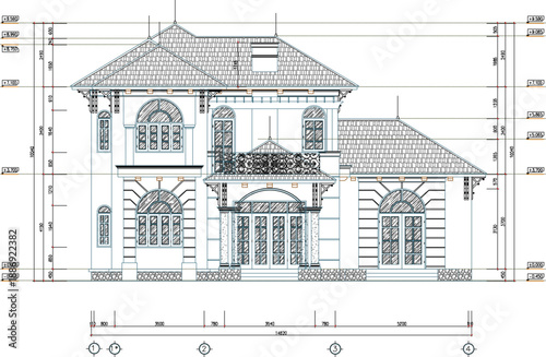 vector sketch illustration silhouette design architectural engineering drawing of a simple house building with scale size