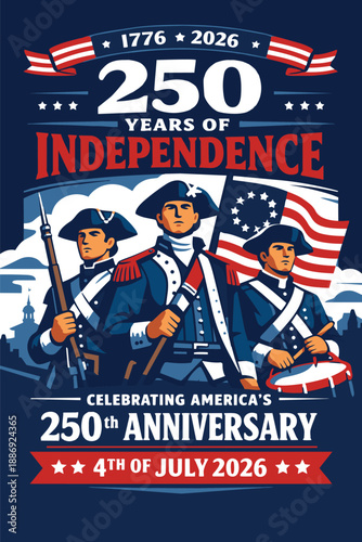 american army , 250 Year Anniversary Poster, 4th of july Poster, 250 Years of American Independence 1776–2026 Vector Design