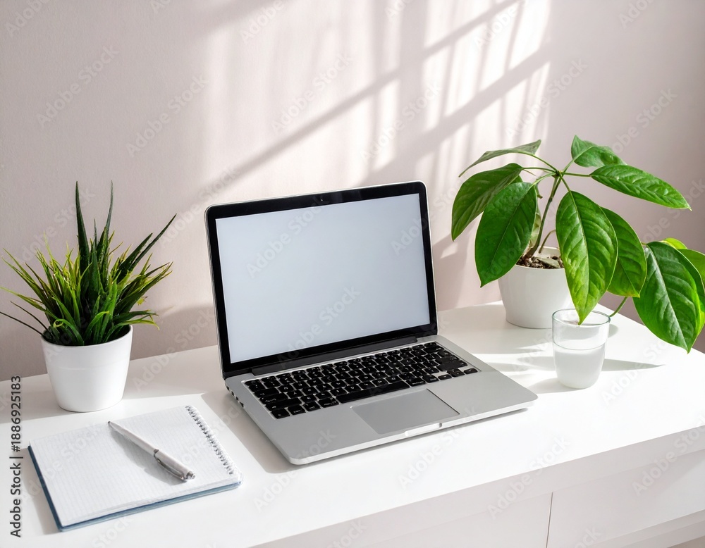Fototapeta premium Minimalistischer Arbeitsplatz mit Pflanzen