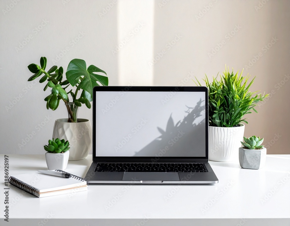 Fototapeta premium Minimalistischer Arbeitsplatz mit Pflanzen