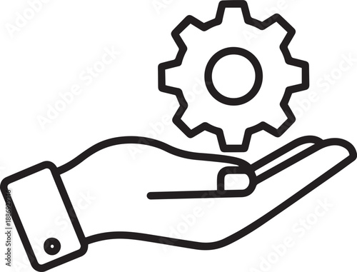 Hand holding gear – Settings, support and productivity line art vector illustration