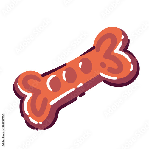 Dog bone treat in cartoon doodle style. Pet snack reward, chewing bone, puppy treat food, animal nutrition element, playful dog care symbol. Cartoon vector illustration.