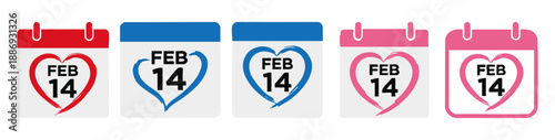 Calendar with Feb 14 marked in heart shape brush stroke  Flat Vector Illustration on Transparent Background