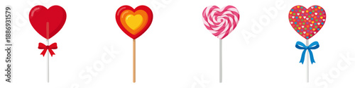 Lollipop with heart shape  Flat Vector Illustration on Transparent Background