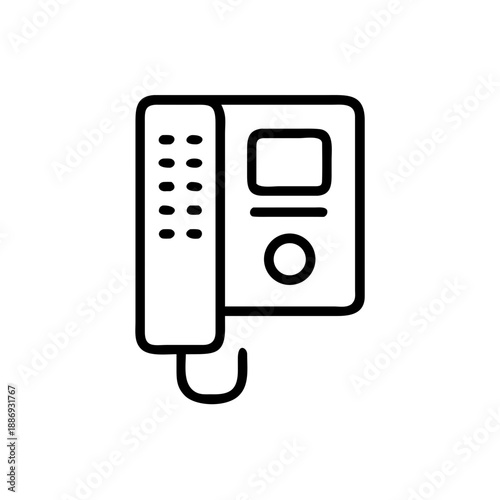 Intercom system design concept with a handset and display on a white background with copy space