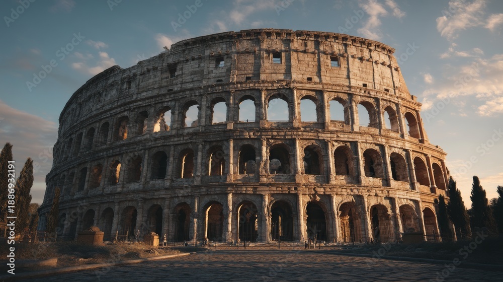 Fototapeta premium The Colosseum of Rome at twilight showcasing its ancient architecture and history