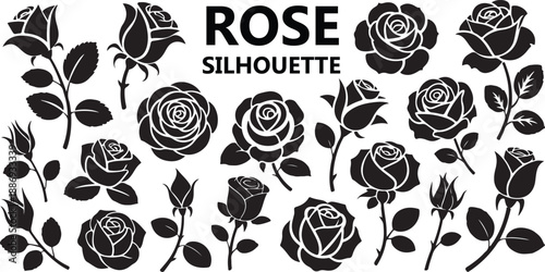 rose silhouette set black rose outlines isolated vector shapes