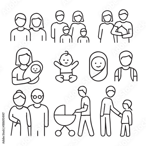 Family and parenting line icon set Vector