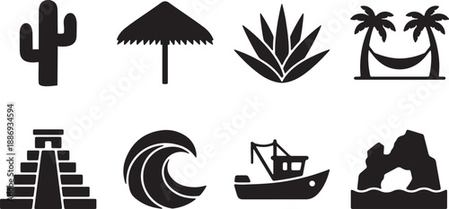 Tropical Mexican Coastline Icon Set