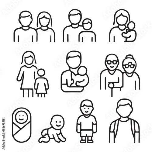 Family and parenting line icon set Vector