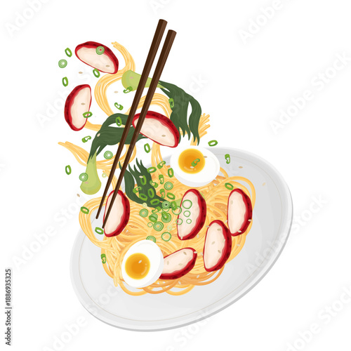 Vector Illustration logo Clip art Levitation Char Siu Chicken Noodles
