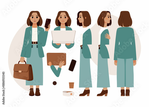 A woman depicted in various poses and outfits for professional illustration