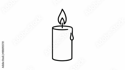 Simple Line Drawing of a Burning Candle with Dripping Wax.
