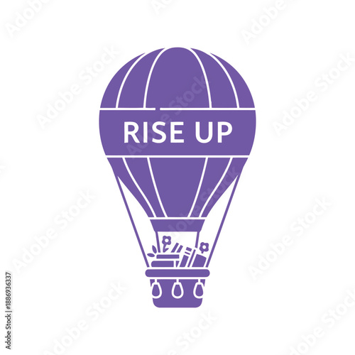 Rise Up Hot Air Balloon Vector Clipart in Purple, Inspirational Motivational Design