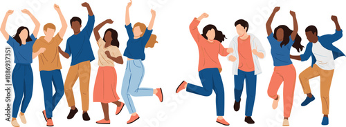 Diverse Group of Happy Young People Dancing and Celebrating Together for Youth Culture, Music Festival, Party Event, and Community Diversity Themed Graphic Designs