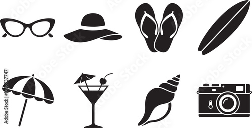 Summer Vacation Beach Travel Icons