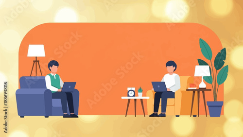 Two people working remotely on laptops from comfortable home settings