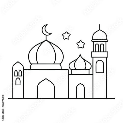 Elegant mosque design featuring domes, tall minarets, geometric Islamic patterns, arched entrances, and serene courtyards, reflecting spiritual beauty, harmony, and cultural heritage.
