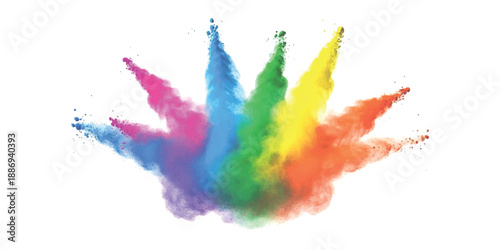 Dynamic explosion of vibrant multi-colored powder spreading against a clean white background vector illustration