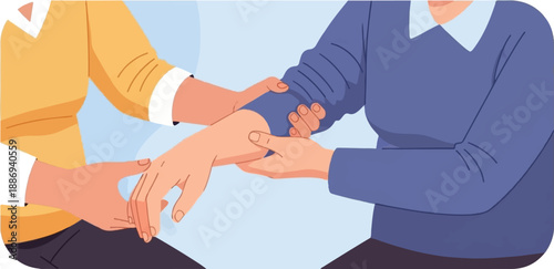 Two people's arms clasped together, one person supporting the other