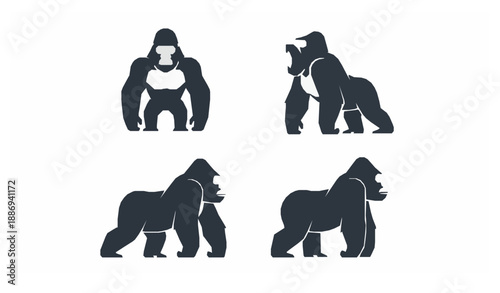 Minimal giant gorilla monster icon set flat vector illustration