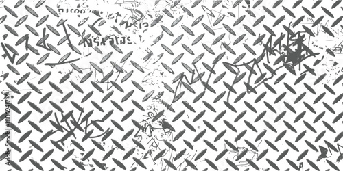 Grungy distressed industrial diamond plate texture with abstract graffiti and worn details vector background