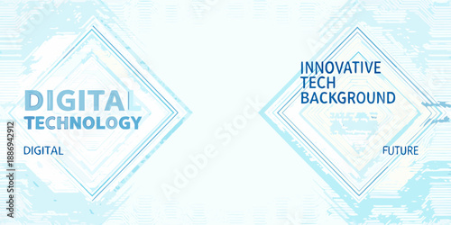 Abstract digital technology background with diamond shapes and text overlays