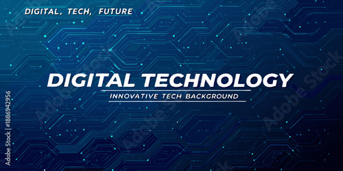 Abstract digital tech background with glowing lines and hexagonal grid patterns