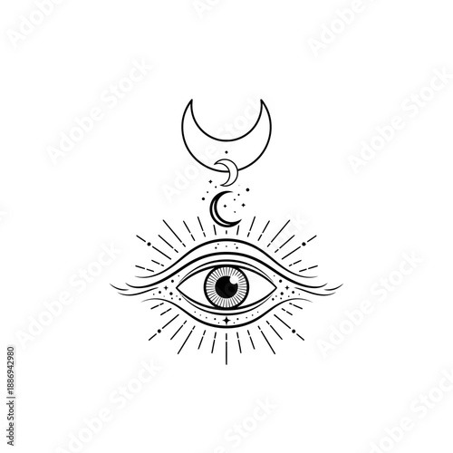 Mystical All-Seeing Eye with Celestial Moons and Stars
