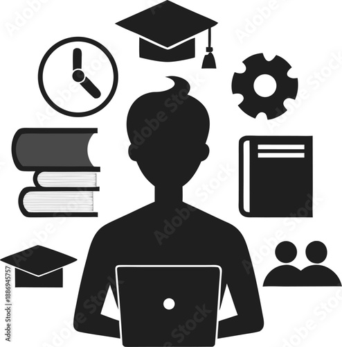 Online education e learning vector silhouette on white background 